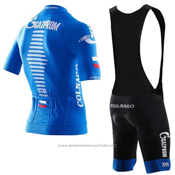 2017 Maillot Cyclisme Gazprom Rusvelo Colnago Bleu Manches Courtes et Cuissard